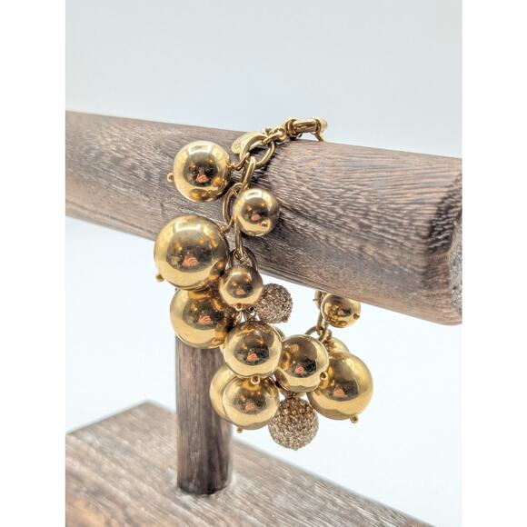 J. Crew Gold Tone Bauble Rhinestone Ball Bead Chain Link Bracelet - Picture 3 of 9